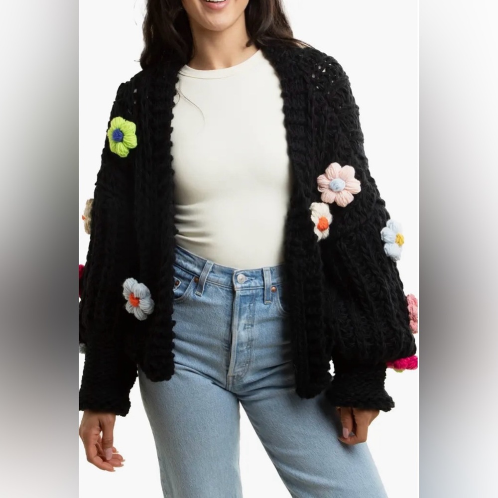 SAACHI Chunky Floral Crochet Cardigan NWOT